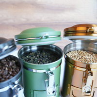 Pot de stockage de grains de café noir en acier inoxydable 18-8, hermétique, écologique, personnalisé, de luxe, capacité 260g, design minimaliste, écologique