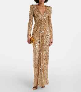 Vestido de Noche Largo con Estampado Floral Antiestático, Silueta en Línea A, con Mangas Largas para Eventos - Product Image 5