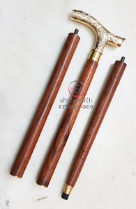 ไม้เท้าเดินทำจากทองเหลืองชุบนิกเกิลรูปตัวทีทำจากไม้สีน้ำตาลสำหรับเดินป่าและตั้งแคมป์ของขวัญสำหรับคนชรา - Product Image 4