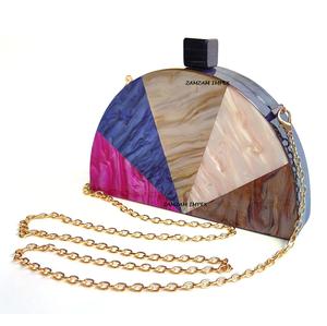 Bolso de Mano Tipo Clutch de Resina en Forma de D, Colorido, Hecho a Mano con Incrustaciones, para Fiestas, Bodas y Ocasiones Especiales - Product Image 6