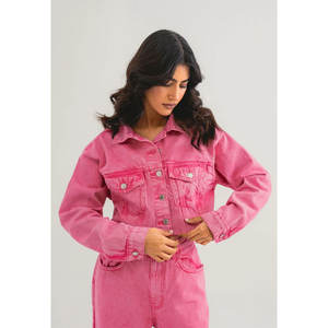 Veste en jean lavée coupe-vent de haute qualité pour femmes, couleur unie, veste en jean dernier modèle à la mode - Product Image 1