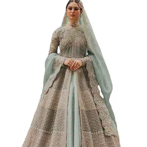 독점적 인 로얄 무거운 자수 웨딩 드레스 파티 착용 파키스탄 정장 신부 드레스 인도 2023 새로운 컬렉션