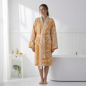 เสื้อคลุมอาบน้ำผ้าฝ้ายตุรกี Turtle's Dream รุ่นคิโมโน สีมัสตาร์ด - Product Image 1
