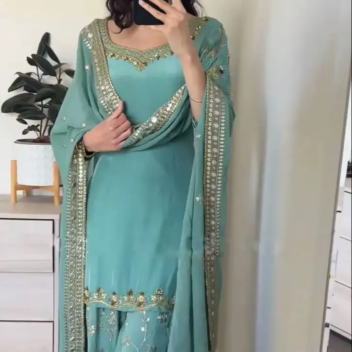 FULPARI mais vendido novo designer georgette Sharara terno e dupatta para mulheres casamento indiano coleção mais recente