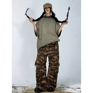 เสื้อยืดโอเวอร์ไซส์แขนสั้นเปิดไหล่ตกสไตล์สตรีทแวร์ผ้าฝ้าย100% เสื้อยืดใส่ได้ทั้งชายและหญิงสำหรับฤดูร้อน - Product Image 2