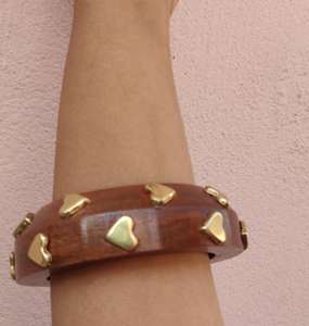 Intricate Heart Shaped Brass <b>Charms</b> Women's Sheesham Wood Fashion <b>Bangles</b> Protective Special Coating for Enhanced Durability - Product Image 5