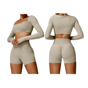 Conjunto deportivo de alta calidad, pantalones cortos y sujetador de manga larga, ropa de Yoga activa, ropa deportiva de entrenamiento, conjuntos de Fitness para gimnasio para mujer - Product Image 4