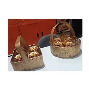 Juego de 2 tarros de fruta seca hechos a mano puros, duraderos y elegantes, con bandeja de latón con asas de metal dorado al mayor costo - Product Image 2