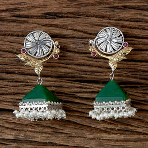 Two Tone Plated Oxidised German Silver Jhumki <b>Earring</b> With <b>Pearls</b> Fashion Jewellery in India - Product Image 3