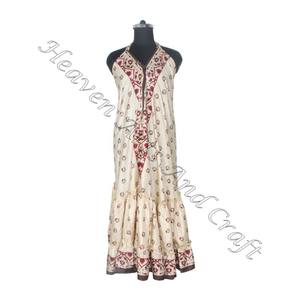 SD012 venta al por mayor bohemio elegante Vintage Sari Maxi vestido para mujeres cuello en V Casual playa Hippie suelto verano fiesta desgaste para niñas - Product Image 5