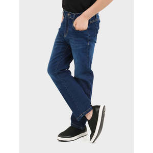 Jean en denim décontracté POURIA avec logo personnalisé, délavé, taille mi-haute, coupe droite vintage, jambe large, lavable, style Y2K pour l'hiver et l'automne - Product Image 3