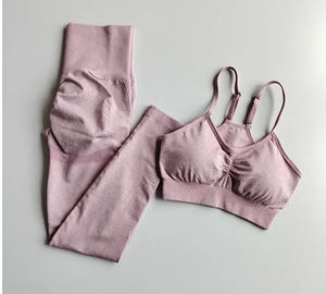 Conjunto de ropa deportiva transpirable para gimnasio para mujer, sujetador de Yoga con patrón sólido y mallas de cintura alta, trajes deportivos para entrenamiento y Fitness - Product Image 4