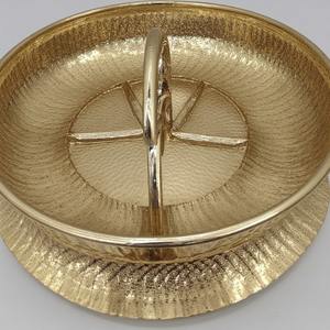 Placa de cargador de lujo de aluminio y vidrio hecha a mano, servidor de frutas secas, compartimentos de tres hojas, acabado dorado antiguo, decoración perfecta - Product Image 2