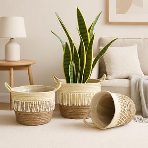 Ensemble de 3 grands paniers en macramé tissés à la main pour le rangement à domicile, les pots de fleurs et l'utilisation en salle de bain, vente en gros en provenance d'Inde - Product Image 1