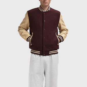 Veste de baseball pour homme de haute qualité en polyester mélangé avec col montant, bordure côtelée personnalisée, boutons en corne, vente en gros - Product Image 3