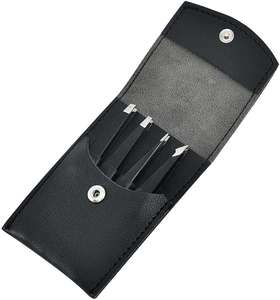 Pince à épiler ensemble sourcils cils pince inclinée pour cheveux incarnés cheveux cueillette outils de beauté quotidiens avec étui de voyage en cuir naturel - Product Image 3