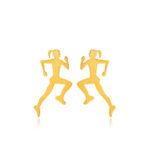 Runner Girl-pendientes de plata de ley 925 chapados en oro de 22K, joyería hecha a mano - Product Image 1