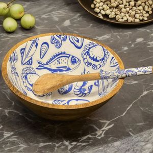 Natural Wood Salad Bowl with Enamel <b>Artwork</b> | Smooth Handmade Work | Wholesale Supplier - Product Image 2