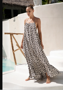 เดรสแม็กซี่สไตล์โบโฮสำหรับฤดูร้อนของผู้หญิงลายเสือดาวมีสายรัดสำหรับอาบแดดและเล่นกีฬา - Product Image 6