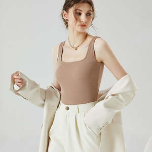 Casual Retro Square Neck Tank Top for Women Built-in Bra Camisole with U-Back Padded Undershirt for Summer Layering Outerwear - Product Image 4