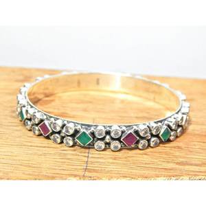 กำไลเงินสเตอริ925ทำด้วยมือธรรมชาติมรกตพลอยพลอยลูกบาศก์เซอร์โคเนียกำไลข้อมือเงินของขวัญเครื่องประดับเงิน - Product Image 4