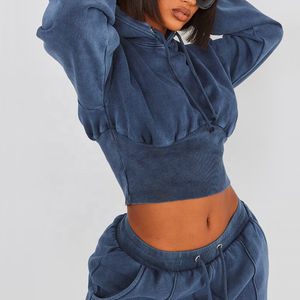 Sweat-shirt surdimensionné à épaules tombantes pour femmes ensemble de jogging pantalon de survêtement à capuche court pour Jogging technique brodée taille XS - Product Image 2