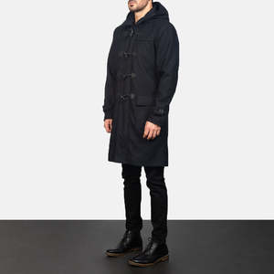 Manteau d'hiver pour homme en laine 100% imperméable, coupe slim, à capuche, doublure matelassée, boutons à pression, fermeture éclair - Noir Drake Duffle - Product Image 2