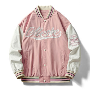 Men's High Street Baseball <b>Varsity</b> <b>Jacket</b> Genuine Leather Sleeves Multiple Embroidered <b>Red</b> <b>Black</b> Patches Versity Letterman - Product Image 2