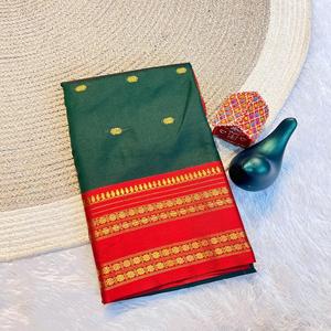 ผ้าไหมอaura สำหรับผู้หญิง สวยงาม พร้อมงานปักดิ้นทองและขอบตัดสี มีสินค้าในสต็อกในอินเดีย - Product Image 1