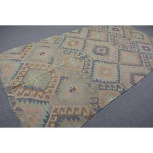Tapis Kilim Turc Vintage 5.7 X 10.4ft Beige Bleu Tissage Plat Jacquard Tressé Laine Latex Rectangle Couloir Espace pour la Décoration Intérieure - Product Image 2