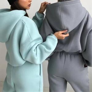 Survêtement Femme Casual Hooded Long Sleeve Sports Suits Automne Hiver Warm Tops Drawstring Pants Woolen 2 Piece Set - Product Image 5