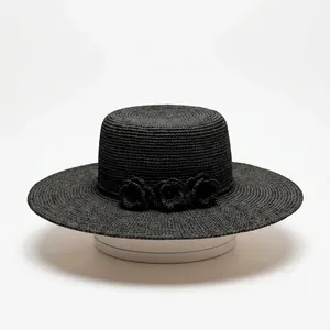Chapeau Panama en raphia pour femme ANA Madagascar avec décoration florale et nœud, large bord, tissé à la main, chapeau de soleil d'été pour cérémonie et voyage - Product Image 5