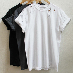 T-shirt Vintage lourd à col rond de haute qualité pour hommes Patch brodé en détresse personnalisé Maillot court décontracté à motif solide - Product Image 6