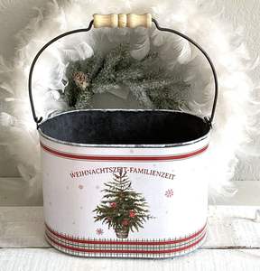Metal <b>Christmas</b> bucket perfect for holding <b>Christmas</b> <b>tree</b> ornaments floral branches candles or pinecones home decor - Product Image 6