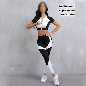 Breathable Cotton T-Shirt And <b>Leggings</b> Set, High Stretch Knit Fabric, Solid Color Workout Outfit <b>For</b> All Seasons - Product Image 6