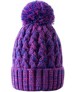 Gorro de Punto Azul Morado de Invierno con Pompón, Tejido Grueso de Cable, Mezcla de Lana Cálida, Fabricante Personalizado, Unisex, para Clima Frío - Product Image 1