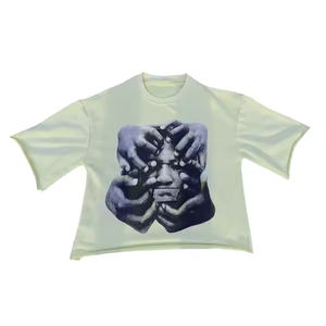 Logo personnalisé éponge française poids lourd coupe et couture Vintage délavé à l'acide T-shirt imprimé graphique T-shirt court pour hommes - Product Image 1