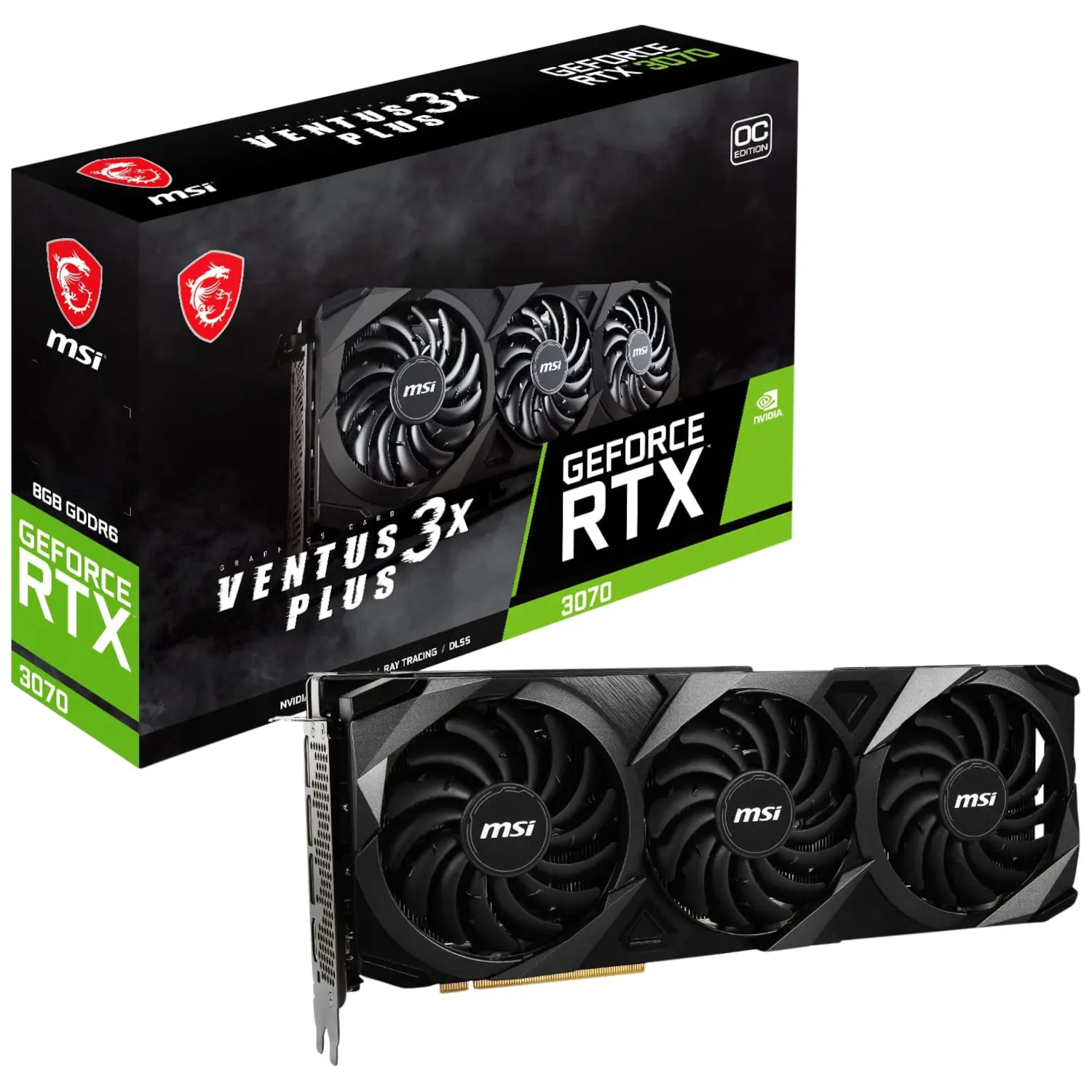 Carte graphique de jeux RTX 3070 LHR 8GB GDRR6 256-Bit /DP Nvlink Triple Fan 3 Ampere Architecture OC (Ventus 3X Plus 8G OC LHR)