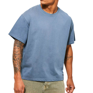 Camiseta Extra Grande de Corte Cuadrado para Hombre, Algodón Peinado Sólido, Personalizable, Cuello Pequeño, Hombros Caídos, Logotipo Frontal, Estilo Urbano, Económica - Product Image 1