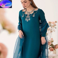 Kurti élégant bleu sarcelle avec col lourd embelli à la main pour femmes robe de soirée ethnique en gros de qualité supérieure à l'exportation
