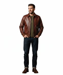 Veste bomber vintage en cuir véritable pour homme, design et logo haut de gamme, coupe moderne, personnalisable OEM/ODM, pour motard - Product Image 1