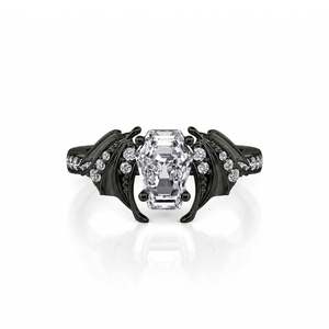 Jeulia Hiphop Black Bat Coffin <b>Ring</b> Sterling Silver Men's Enamel Gemstone <b>Ring</b> - Product Image 1