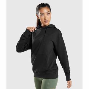 Sweat à capuche noir surdimensionné de qualité supérieure pour femme, streetwear unisexe, pull à poche kangourou, polaire épais et confortable, logo frontal, hiver - Product Image 1