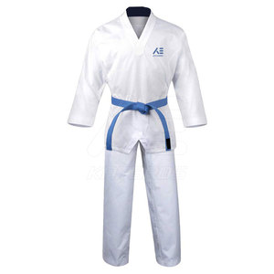 Uniforme de Karate KATEROOS Blanco 100% Algodón para Adultos Unisex, Ropa de Artes Marciales Resistente, Corte Regular con Cinturón Azul - Product Image 1