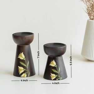 Ensemble de 2 bougeoirs en bois de manguier écologiques personnalisables, lanternes décoratives peintes à la main, pots durables, fabriqués à la main - Product Image 5