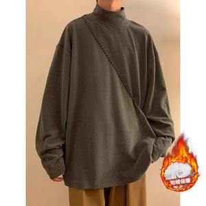 T-shirt en polaire à col rond pour homme, manches longues, haut thermique, style coréen décontracté, Harajuku, 100% coton, écologique, respirant, chaud - Product Image 2