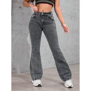 Vaqueros de mezclilla acampanados de cintura alta para mujer, estilo moderno y elegante, color gris, estilo bell bottom, tela elástica sostenible, moda casual, tallas 26 a 40 - Product Image 4