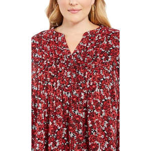 Top Floreale XXL da Donna Charter Club in Chiffon Rosso e Raso Stile Coreano con Logo Ricamato per Ufficio - Primavera/Estate - Product Image 2