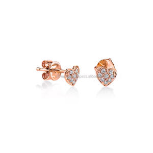 Boucles d'oreilles en forme de cœur, couleur or Rose, solide, en pavé de diamant, 14k, offre spéciale - Product Image 4