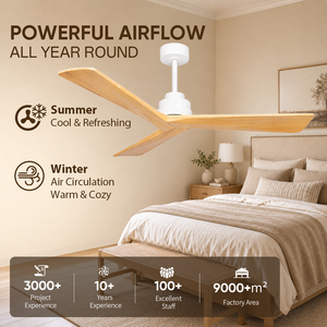 Ventilateur de plafond en bois massif de 52 pouces sans lumière avec télécommande, montage sur tige, moteur DC réversible, en stock aux États-Unis - Product Image 2
